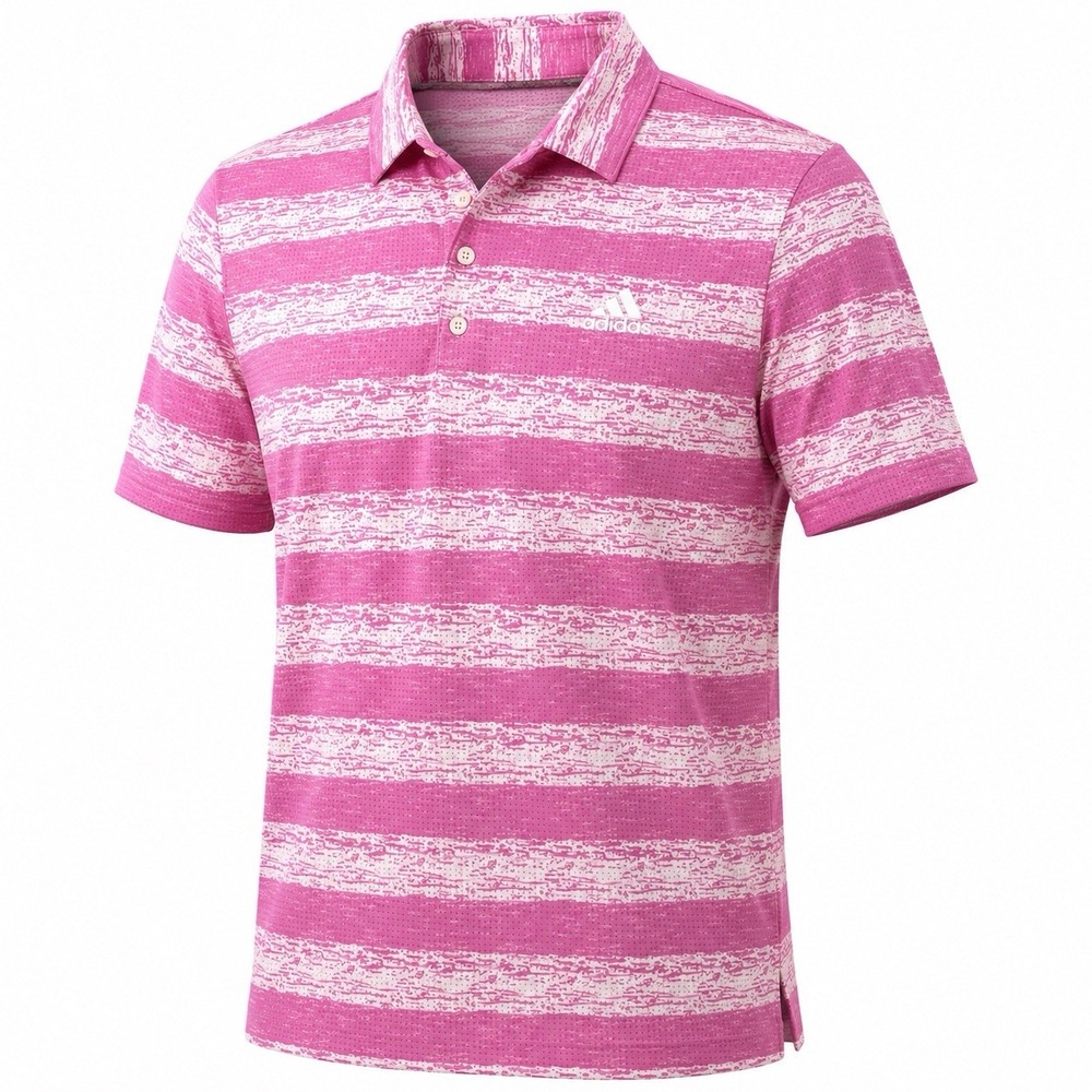 Adidas GOLF Polo Shirt Mens MEDIUM PINK STRIPE VENTED AIRFLOW Performance